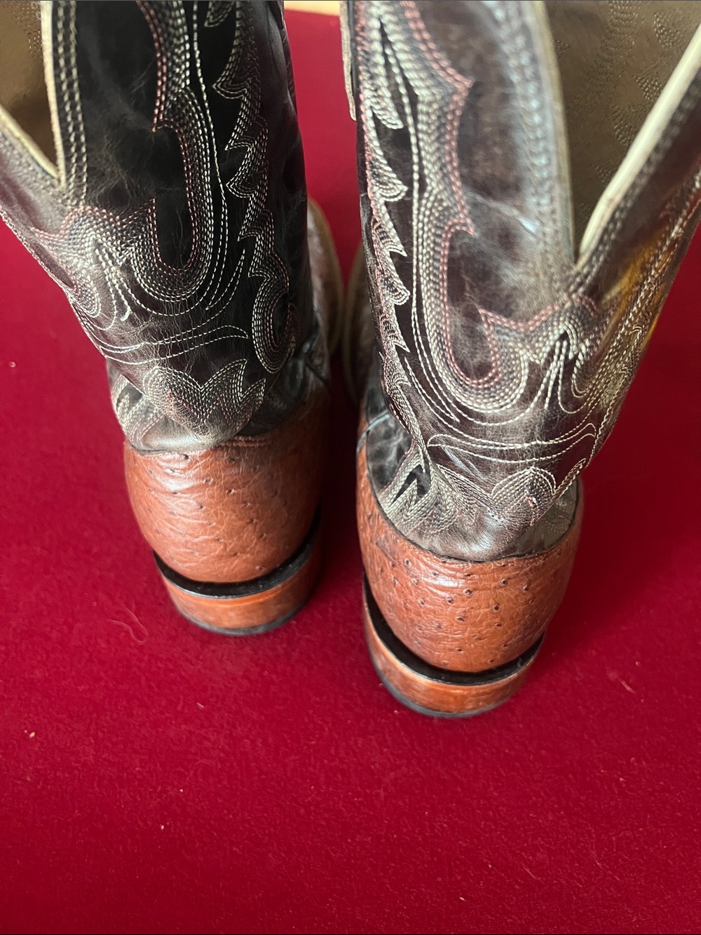 Tony Lama Two-Tone Brown Ostrich Western Boots - Picture 4 of 5